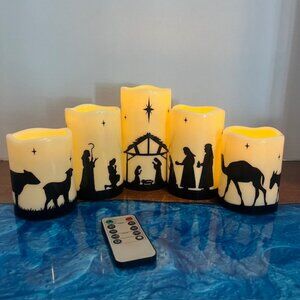 Christmas Nativity Scene Flameless LED Candles, Battery Operated with Remote